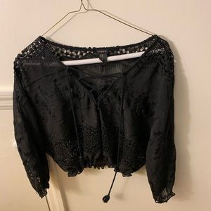 black crochet sheer top